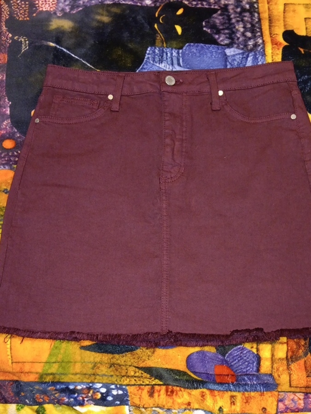Just Black Burgundy Denim Mini Skirt